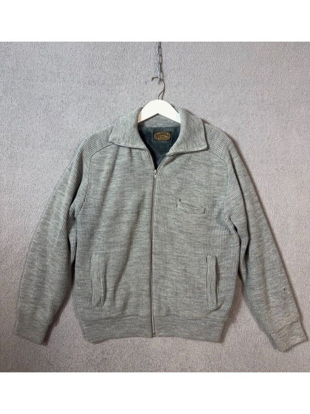 Vintage Sweater Emporium Mens Medium Gray Fleece Lined Full Zip Sweater Jacket